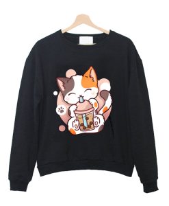 Cat Boba Bubble Tea Anime Kawaii Neko Crewneck Sweatshirt