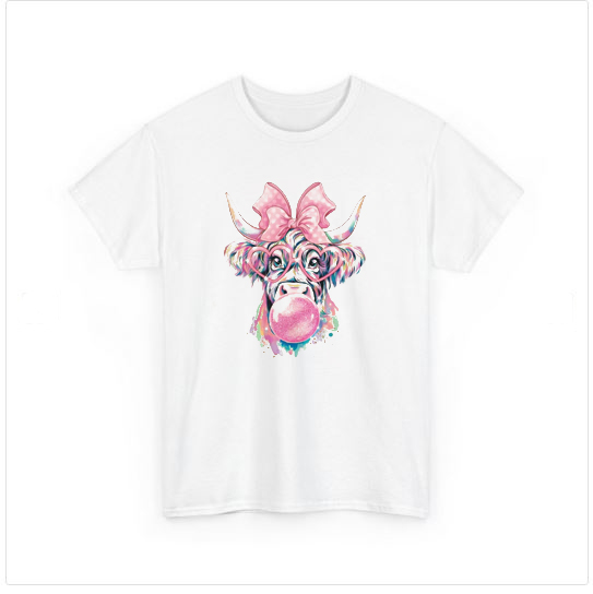 Coquette Highland Cow Bubblegum Tshirt